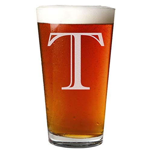 Etched Monogram 16oz Pint Glass for Beer or Soda -Letter T-