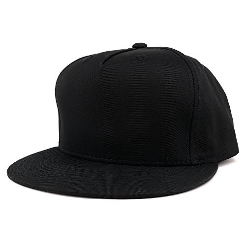 DECKY Blank 5 Panel Cotton Constructed Flat Bill Adjustable Snapback Cap - Black