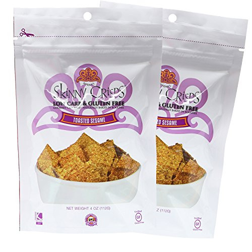 Skinny Crisps Toasted Sesame Low Carb Gluten Free Crackers 4 Ounce Bag -Pack of 2-