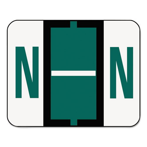 A-Z Color-Coded Bar-Style End Tab Labels  Letter N  Dark Green  500 Roll
