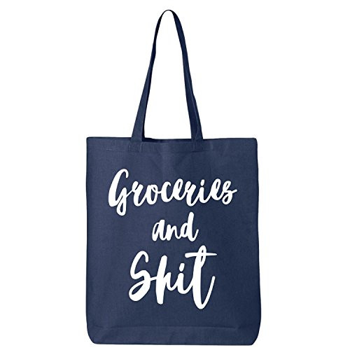 Groceries and Shit Cotton Canvas Tote Bag in Navy - One Size