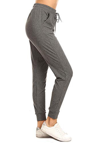Leggings Depot JGA2-HCHARCOAL-XL Heather Charcoal Solid Jogger Track Pants w Pockets  XL