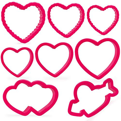 KAISHANE Valentine_s Day Heart Cookie Cutters Set - 10 Piece Plastic Valentine Biscuit Cutters Heart  Heart with Arrow  Double Heart  Lips  Wavy Heart  and  Lipstick