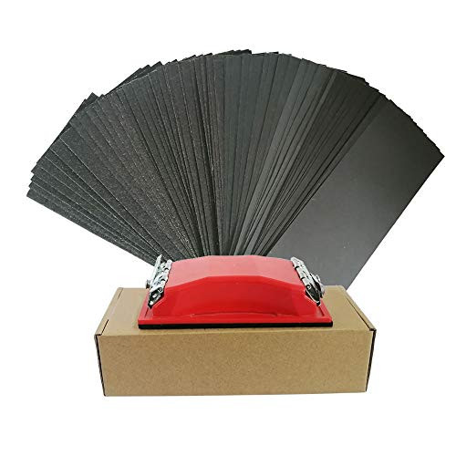 Sand Paper Sheet 80 to 800 Grit Sandpapers with Sanding Block Sander 9?3.6 Inch Wet Dry Waterproof Sandpaper for Wood Furniture Finishing Automotive Metal Polishing 50 Sheets Sand Paper Sheet 80 to 800 Grit Sandpapers with Sanding Block Sander 9?3.6 Inch Wet Dry Waterproof Sandpaper for Wood Furniture Finishing Automotive Metal Polishing 50 Sheets