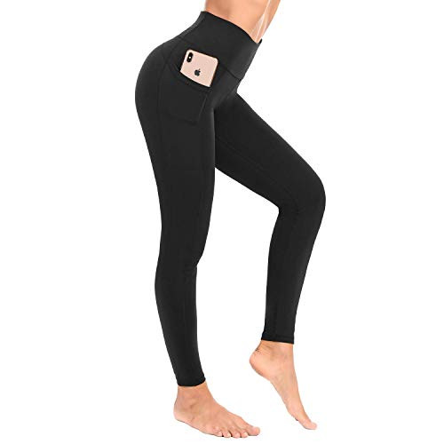 qualidyne Yoga Leggings High Waisted Pants for Women with Pocket Tummy Control Running Workout Leggings Black-XL-