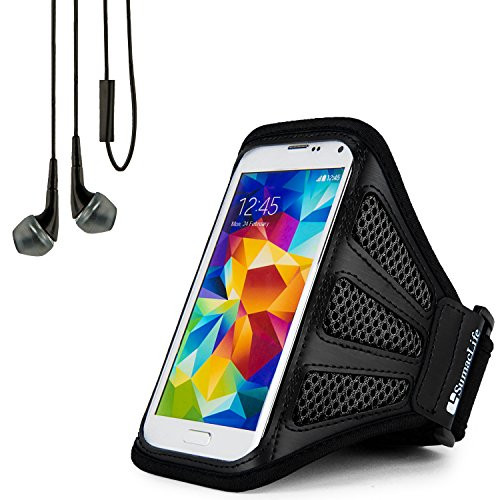 SumacLife Black Mesh Water Sweat Resistant Cell Phone Armband with in-Ear Stereo Earphones Suitable for Samsung Galaxy Smartphones with 4inch  to 5inch Screen SumacLife Black Mesh Water Sweat Resistant Cell Phone Armband with in-Ear Stereo Earphones Suitable for Samsung Galaxy Smartphones with 4inch  to 5inch Screen