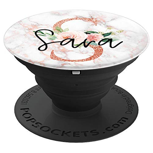 Sara First Name Initial S Rose Pink Marble and Floral PopSockets Grip and Stand for Phones and Tablets