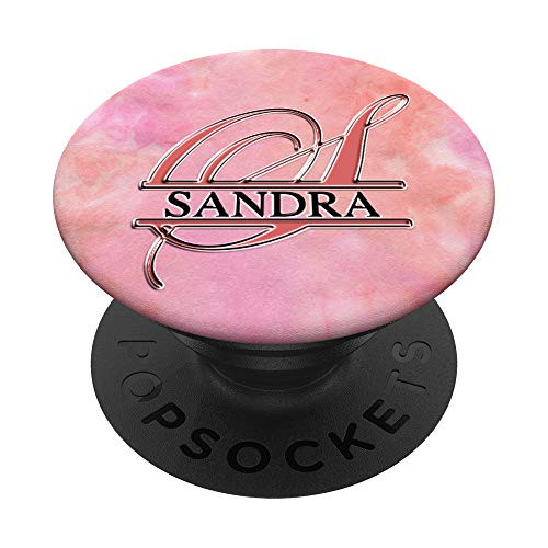 SANDRA Name Black  and  Letter S Monogram on Rose Pink PopSockets PopGrip  Swappable Grip for Phones  and  Tablets