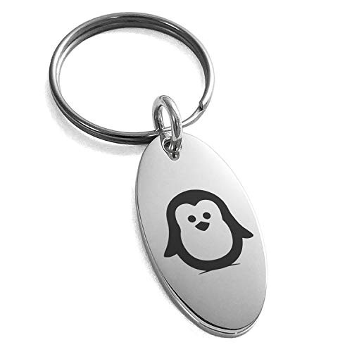 Tioneer Stainless Steel Penguin Icon Small Oval Charm Keychain Keyring