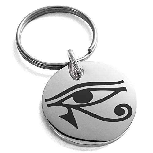 Tioneer Stainless Steel Egyptian Eye of Horus Symbol Small Medallion Circle Charm Keychain Keyring