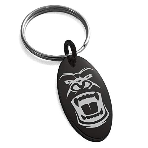 Tioneer Black Stainless Steel Formidable Kong Gorilla Small Oval Charm Keychain Keyring