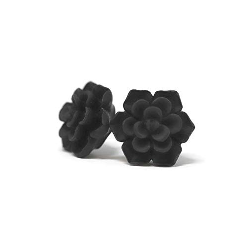 Succulent Earrings on Plastic Posts for Metal Sensitive Ears  13mm Matte Black