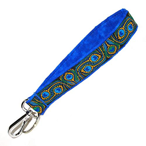 Blue Peacock Key Fob - Embroidered Ribbon Key Chain - Keychain Strap - 1 Inch Wide - 6 Inch Loop - Purse or Wallet Strap