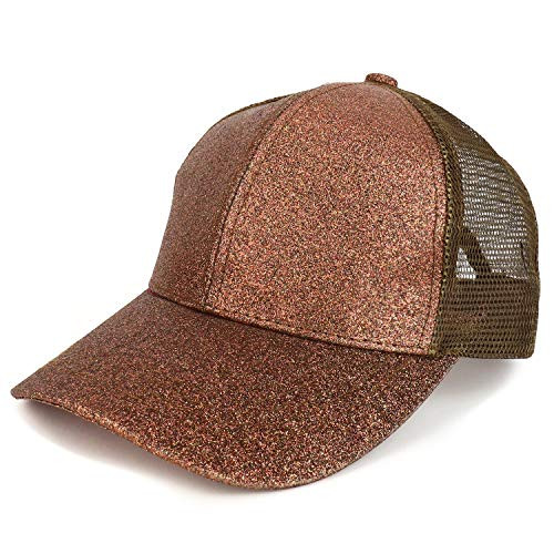 Trendy Apparel Shop Ladies Ponytail Structured Metallic Glitter Mesh Trucker Cap - Bronze