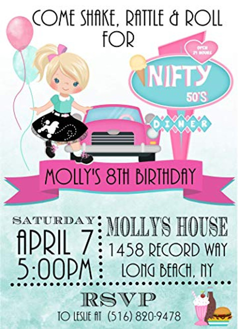 1950_s Retro Sock Hop Birthday Party Invitations With Envelopes For Girls 1950_s Retro Sock Hop Birthday Party Invitations With Envelopes For Girls