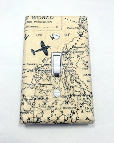 Maps and Planes Fabric Covered Single Light Switch cover   Switch Plate   Outlet Cover   Home Decor   Kid_s Room   Nursery   Airplane   Bedroom   Lighting   Wall Art