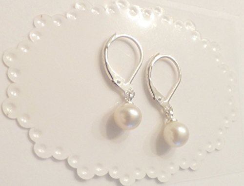 White Freshwater Pearl Round Dangle Earrings With Sterling Silver White Freshwater Pearl Round Dangle Earrings With Sterling Silver
