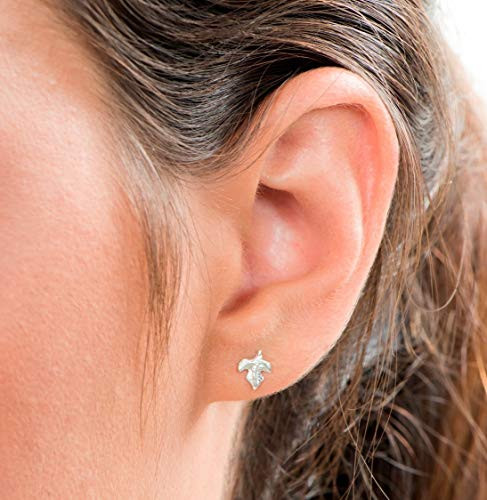 Unique Stud Earrings  A Pair of 925 Sterling Silver Tiny Small Dainty Post Earrings  Fig Leaf Shaped  Minimalist Style  Handmade Women_s Jewelry