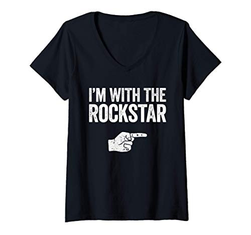 Womens I_m With The Rockstar T-Shirt Matching Rockstar Costume V-Neck T-Shirt