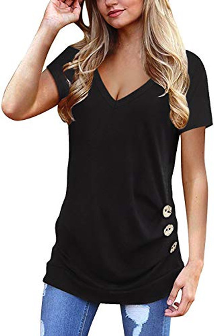 Jescakoo Summer Tops for Women Short Sleeve V Neck T Shirts Cute Fashion 2020 Black XL