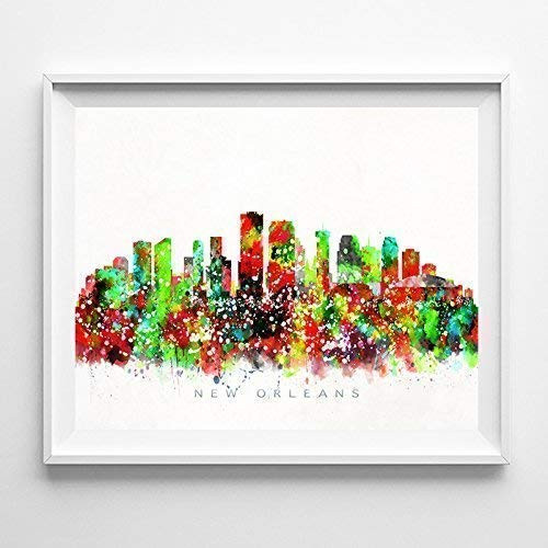 New Orleans Louisiana Watercolor Skyline Poster Cityscape Wall Art Print Home Decor Watercolour Artwork - Unframed