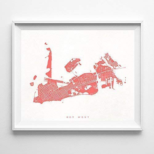 Key West Florida Street Road Map Home Decor Poster Urban City Hometown Wall Art Print - 70 Color Options - Unframed