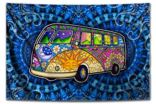 Peace Van Road Trip Hippie Bus 3D Tapestry Wall Hanging by Dan Morris  FREE Dan Morris Sticker Included