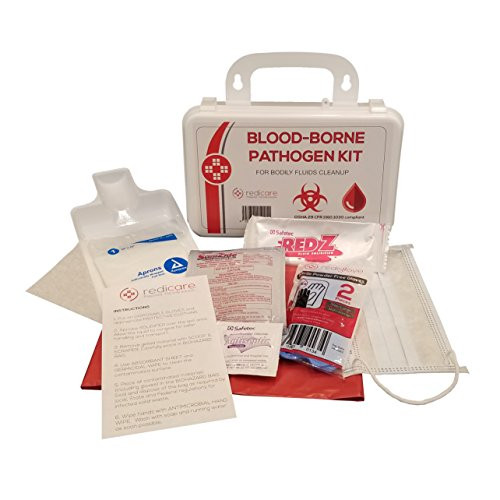 Bloodborne Pathogen Body Fluids Cleanup Kit w Fluid Solidifier  Biohazard Bag  and  Personal Protection Clothing - OSHA Requirement