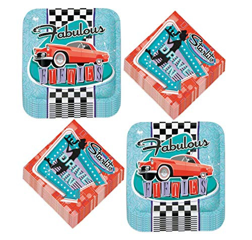 Fabulous 50_s Diner Paper Dinner Plates and Luncheon Napkins -Serves 16-