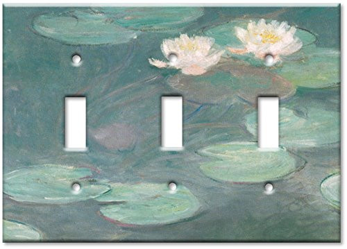 Art Plates - Triple Gang Toggle OVERSIZE Switch Plate OVER SIZE Wall Plate - Monet  Water Lilies -Close-Up-