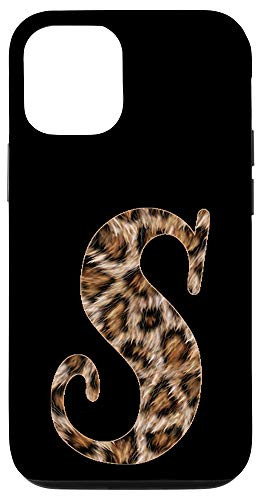 iPhone 12 12 Pro Black Leopard Print Initial Letter S Monogram Cute Cheetah Case