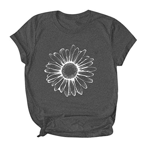 Mifelio Plus Size Sunflower Printed T Shirts Womens Casual Short Sleeve Tees Summer Loose Blouse Tops-Gray S- Mifelio Plus Size Sunflower Printed T Shirts Womens Casual Short Sleeve Tees Summer Loose Blouse Tops-Gray S-
