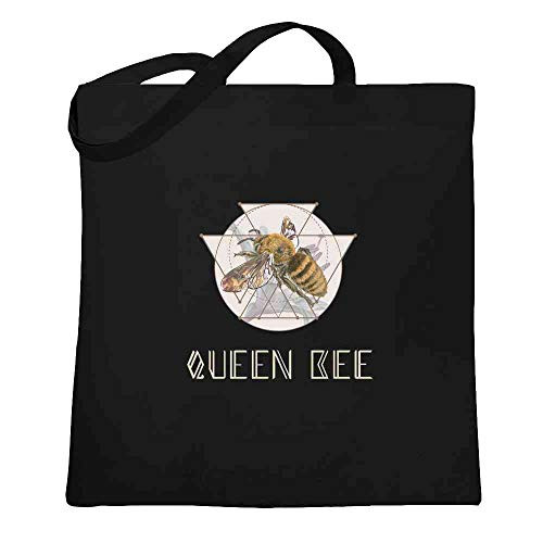 Queen Bee Retro Boss Lady Crown Black 15x15 inches Large Canvas Tote Bag Women