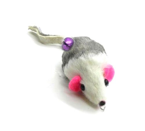 Kats_N Us Cat Wand Refill - Real Rabbit Fur Mouse- Gray  and  White