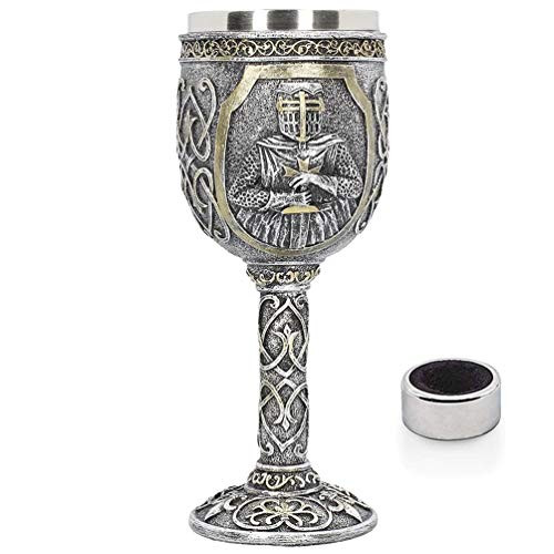Medieval Viking Knight Chalice Wine Goblet Gothic Metal Cup Drinking Vessel with Wine Drip Ring for King Queen_s Party Decorations Wedding Prop