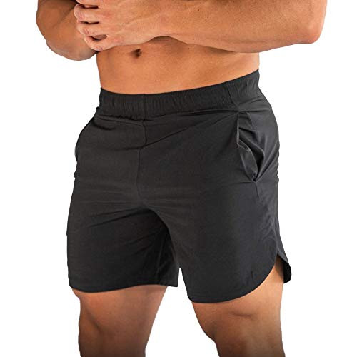 Musgneer Men_s Workout Gym Quick Dry Shorts Bodybuilding Lightweight Training Running Shorts with Pockets-Black US XS Tag M-