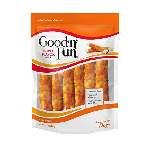 Good_n_Fun Triple Flavor 7 inch Rolls  Chews for Dogs