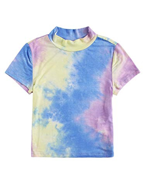 Floerns Women_s Short Sleeve Mock-Neck Tie Dye Tee Multi-2 XS