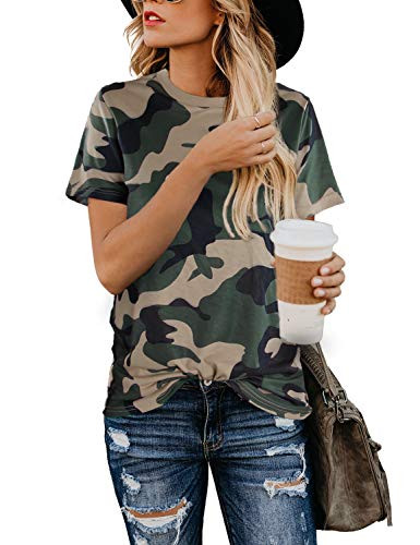 BMJL Women_s Casual Cute Shirts Leopard Print Tops Basic Short Sleeve Soft Blouse -Small  Camo Print-