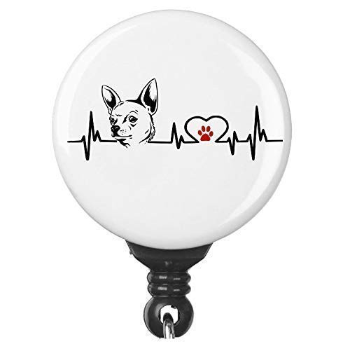Chihuahua Dog Heartbeat EKG Heart Line Retractable Badge Reel ID Holder