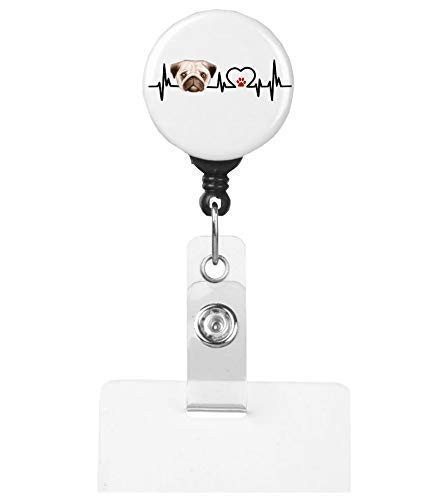Pug Dog Heartbeat EKG Heartline Retractable Badge Reel