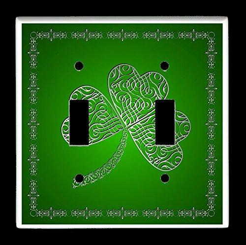Double Toggle -2-toggle- Light Switch Plate Cover - Shamrocks Irish - Fancy Shamrock on Green Background