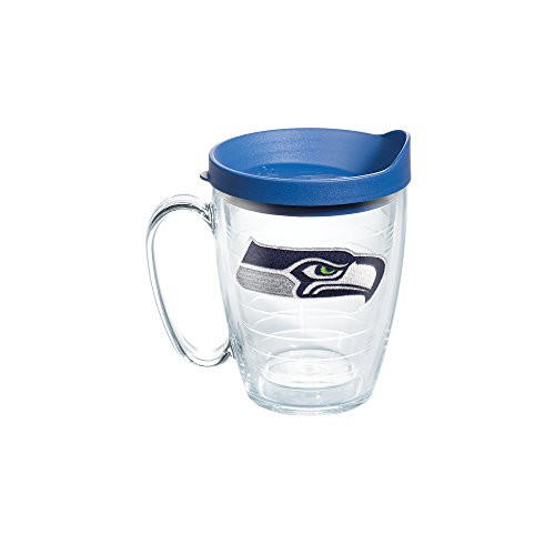Tervis 1062495 NFL Seattle Seahawks Primary Logo Tumbler with Emblem and Blue Lid 16oz Mug, Clear
