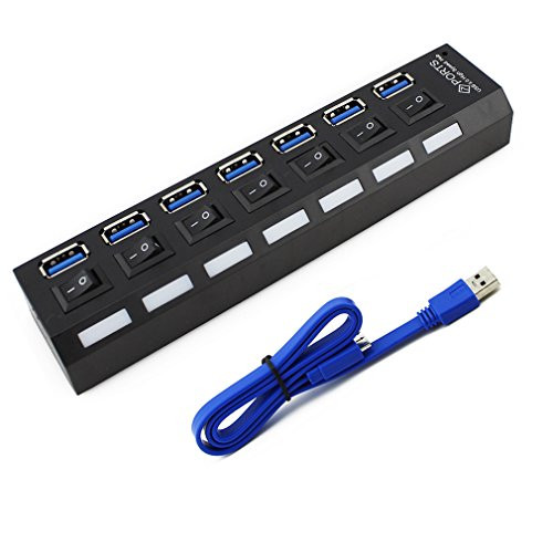7-Port USB 3.0 Hub with Individual Power Switches and LEDs 1.75ft USB 3.0 Data Cable for for iMac Pro  MacBook Air  Mac Mini Pro  Surface Pro  Notebook PC  Laptop  USB Flash Drives  and Mobile HDD
