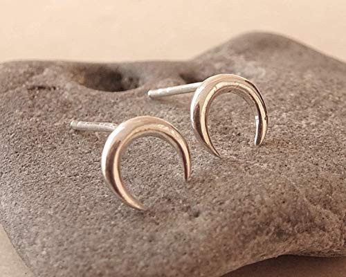 Sterling Silver Horns Stud Earrings  Silver Moon Stud Earrings  Silver Moon Earrings  Horn Studs  Moon Studs  Tiny Earrings  Crescent Moon