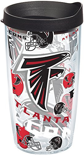 Tervis 1247914 NFL Atlanta Falcons All Over Tumbler with Wrap and Black Lid 16oz, Clear