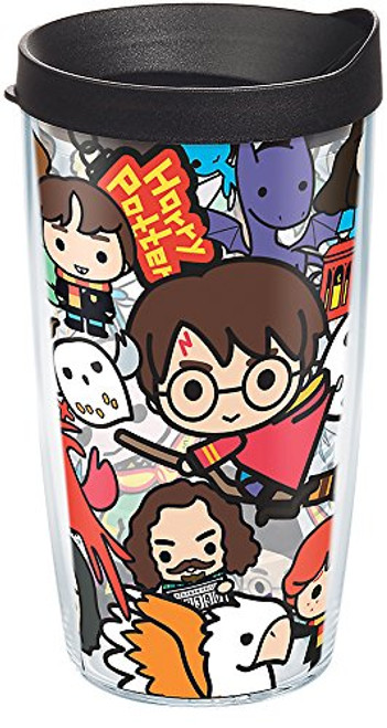 Tervis 1267927 Harry Potter - Group Charms Tumbler with Wrap and Black Lid 16oz, Clear