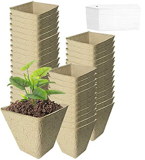 OUKASS 3.15  Seed Starter Peat Pots 100 Premium Seed Starter Trays Peat Pots for Garden Seed Germination  Plant Pots  Nursery Biodegradable Germination Seedling Trays  with 100 Plastic Plant Labels.