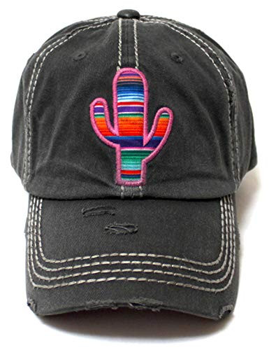 Women_s Distressed Serape Patterned Cactus Monogram Embroidery Ballcap  Vintage Black