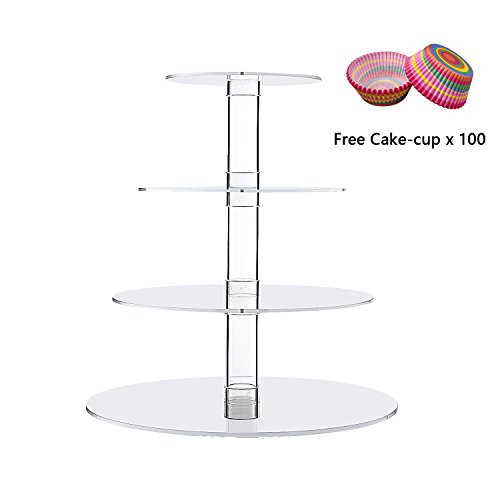 Cupcake Stands Clear Round Dessert Holders Stacked 4 Tiers Wedding Acrylic Tiered Cake Tower Party Tree Serving Tray Cupcake Display Serving Platter for Weddings, Pastries, Birthday, Graduation